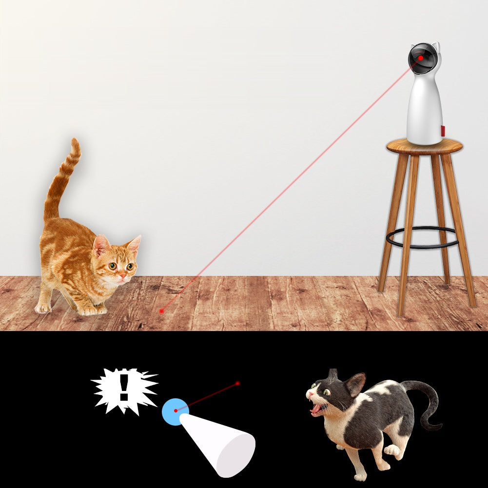 Juguete láser colocado en alto mientras el gato persigue el punto